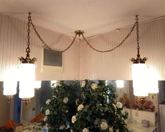 Vintage Swag Lamp Light White Glass Crystals Fredrick Raymond Hollywood Mid Century