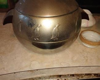 Penguin ice bucket with teak handles and knob