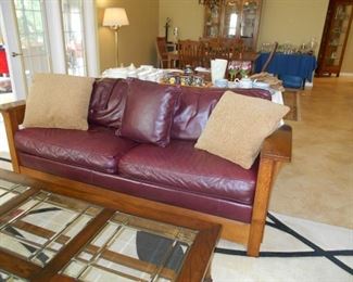Brown Leather Sleeper Sofa, Mission Style by Stickley