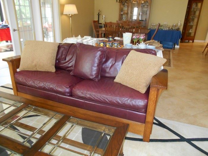 Brown Leather Sleeper Sofa, Mission Style by Stickley