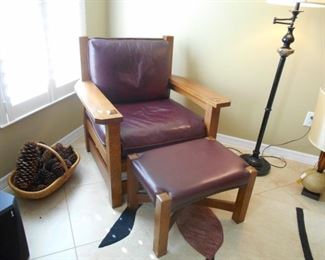 Matching Leather Chair & Foot Stool by Stickley