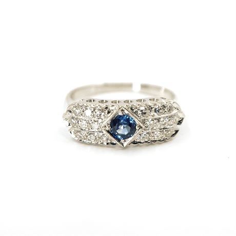 Lot 001
Diamond and Sapphire 14 K White Gold Ring
