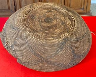 22in 1800s Antique Apache Tray Coiled Gathering Basket  Native American	5in h x 21.75 in diameter	
