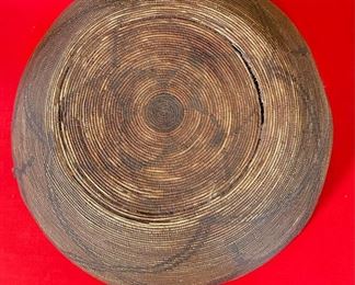22in 1800s Antique Apache Tray Coiled Gathering Basket  Native American	5in h x 21.75 in diameter	
