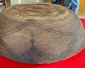 22in 1800s Antique Apache Tray Coiled Gathering Basket  Native American	5in h x 21.75 in diameter	
