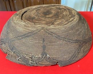 22in 1800s Antique Apache Tray Coiled Gathering Basket  Native American	5in h x 21.75 in diameter	
