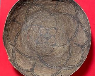 22in 1800s Antique Apache Tray Coiled Gathering Basket  Native American	5in h x 21.75 in diameter	
