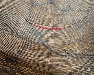 22in 1800s Antique Apache Tray Coiled Gathering Basket  Native American	5in h x 21.75 in diameter	
