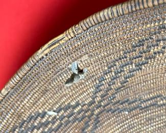 22in 1800s Antique Apache Tray Coiled Gathering Basket  Native American	5in h x 21.75 in diameter	
