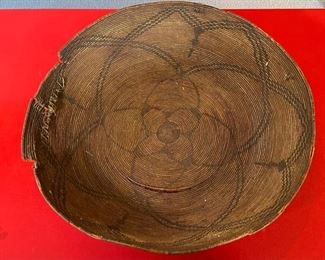 22in 1800s Antique Apache Tray Coiled Gathering Basket  Native American	5in h x 21.75 in diameter	
