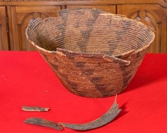 1800s Antique Apache Basket  Native American triangle Pattern	8x15.5in diameter	
