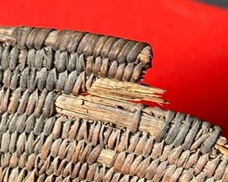 1800s Antique Apache Basket  Native American triangle Pattern	8x15.5in diameter	
