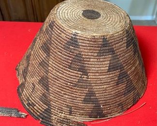 1800s Antique Apache Basket  Native American triangle Pattern	8x15.5in diameter	
