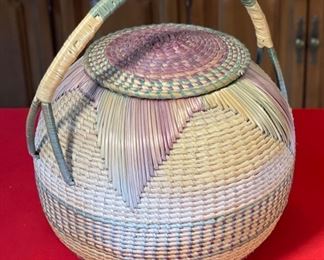 Handmade Purple/Green Lidded Pot Basket	11x11x9.75	HxWxD
