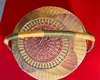 Handmade Purple/Green Lidded Pot Basket	11x11x9.75	HxWxD
