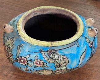 Antique Persian Kashkul Beggar’s Bowl Ceramic dervish	5x5.5x8in	

