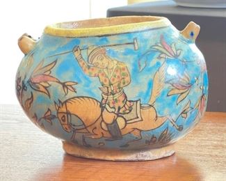 Antique Persian Kashkul Beggar’s Bowl Ceramic dervish	5x5.5x8in	
