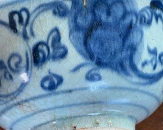 Antique Chinese Kraak Porcelain Bowl Blue & White Ming Wanli era Export Ware	3x6.5in Diameter	
