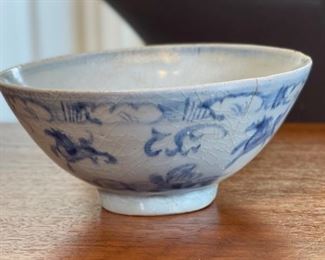 #2 Antique Chinese Kraak Porcelain Bowl Blue & White Ming  Horse  Export Ware	2.5x 5.5in	
