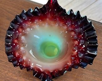 Antique Art Glass Jack in the Pulpit Glass vase Green/Reddish Brown Black	7.5x7x4in	HxWxD
