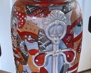 Japanese Satsuma Ceramic Vase	14in H x 4.25in Diameter at rim	
