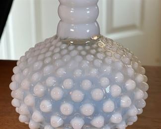 Fenton Moonstone Hobnail Opalescent White And Clear Bud Vase	5in H x 4in Diameter	
