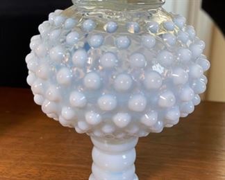Fenton Moonstone Hobnail Opalescent White And Clear Bud Vase	5in H x 4in Diameter	
