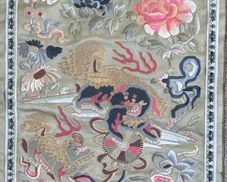 Chinese Silk Embroidery Art Lion Framed	17x15.5x1in	HxWxD
