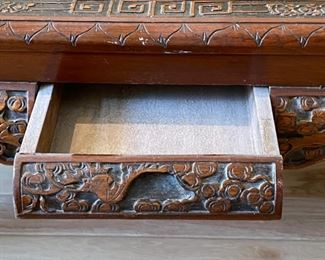 Vintage Chinese Carved Wood Coffee Table	15 x 42 x 22 in	HxWxD
