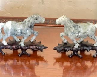 2pc Stone Carved horses Asian	4in hin H	
