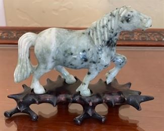 2pc Stone Carved horses Asian	4in hin H	
