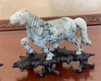 2pc Stone Carved horses Asian	4in hin H	
