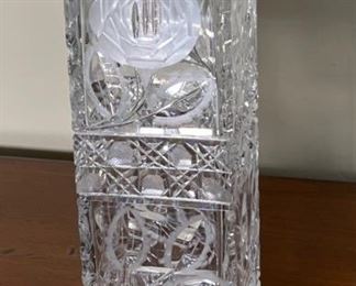 American Brilliant Cut Glass Square Vase Flower Butterfly	13.5 x 5 x 5 in	HxWxD
