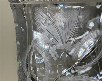 American Brilliant Cut Glass Square Vase Flower Butterfly	13.5 x 5 x 5 in	HxWxD
