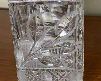 American Brilliant Cut Glass Square Vase Flower Butterfly	13.5 x 5 x 5 in	HxWxD
