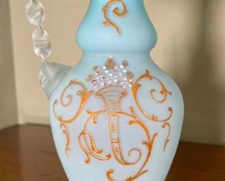 Antique Ruffle Rim Art Glass Pitcher	10 inch high	
