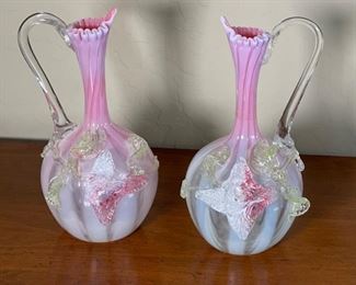 2pc Antique Glass Pitchers PAIR	9in H	
