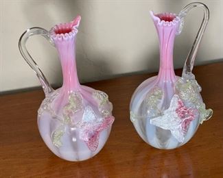 2pc Antique Glass Pitchers PAIR	9in H	
