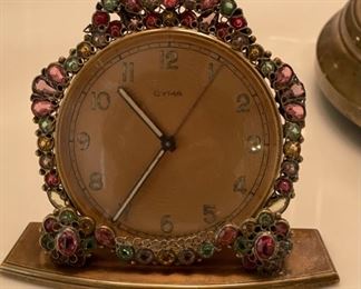 CYMA Swiss Clock by Robert Vintage Rhinestone	3.5 x 4.5 x 2in	HxWxD
