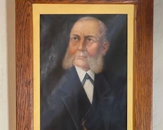 Antique Original Art Oil Painting Portrait Mutton Chop Man	Frame: 21.5 x 17	HxWxD
