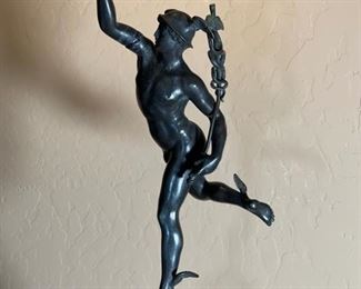 AS-IS Antique Bronze Figural Lamp Mercury Caduceus lamp	34 inches high	
