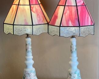 2pc Hand Painted Glass Slag Lamp s PAIR	23 inches high	
