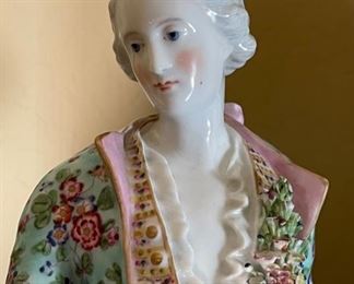 2pc Meissen Style Porcelain Statues Sculptures	18 x 6 x 6in	
