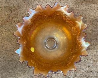 Fenton Orange Carnival Glass Flower Tree Centerpiece Bowl	5.5in x  10.75 in Diameter	
