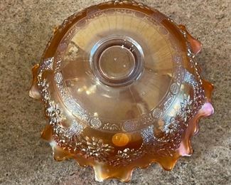 Fenton Orange Carnival Glass Flower Tree Centerpiece Bowl	5.5in x  10.75 in Diameter	
