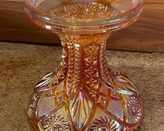 Imperial Marigold Carnival Glass Whirling Star Compote	5.5 in H x  5.5 in diameter	

