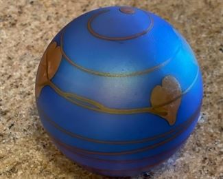 Hand Painted  Art Glass Paperweight	3 in H x 2.5in diameter	
