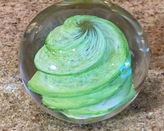 Charlie Correll Art Glass Paperweight	2in H x  2.5in diameter	
