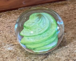 Charlie Correll Art Glass Paperweight	2in H x  2.5in diameter	

