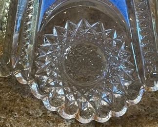 Antique Pedestal Bowl Blue Gold Clear	7.5 x 8.5” diameter	
